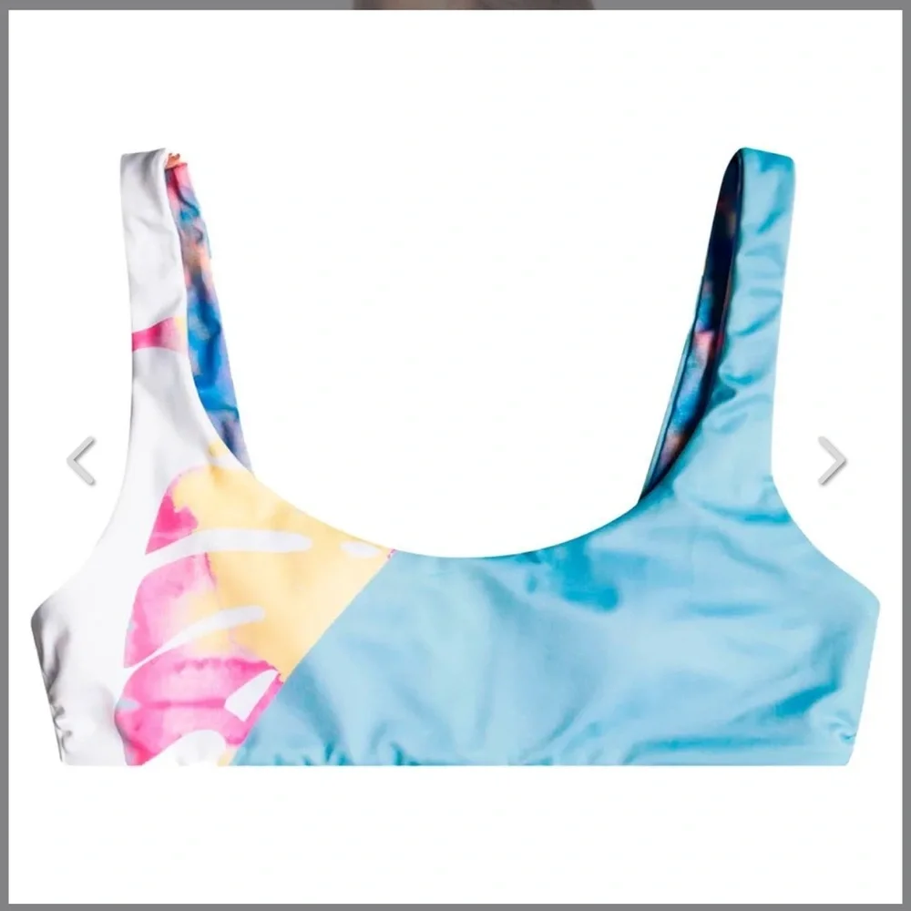 NWT Roxy Pop Surf Bralette Sporty- Reversible Bikini Top Tie Dye and Blue - Picture 6 of 10
